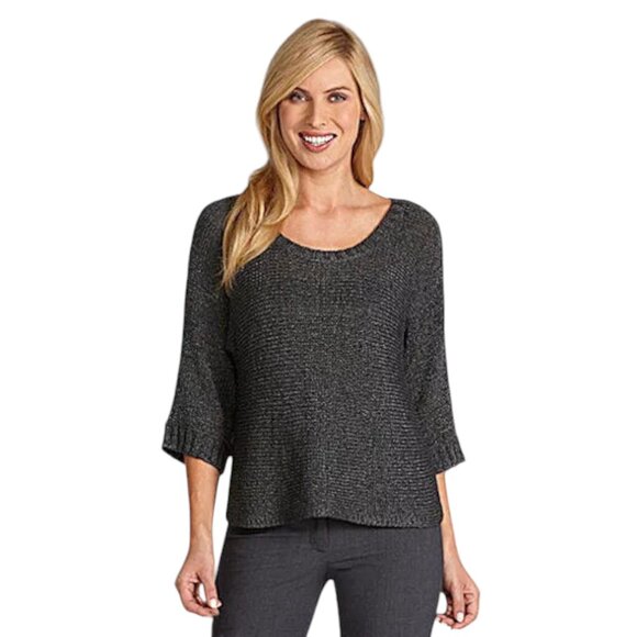 EILEEN FISHER Open Knit Dolman Sleeve Sweater in Metallic Charcoal SZ M - Picture 11 of 11